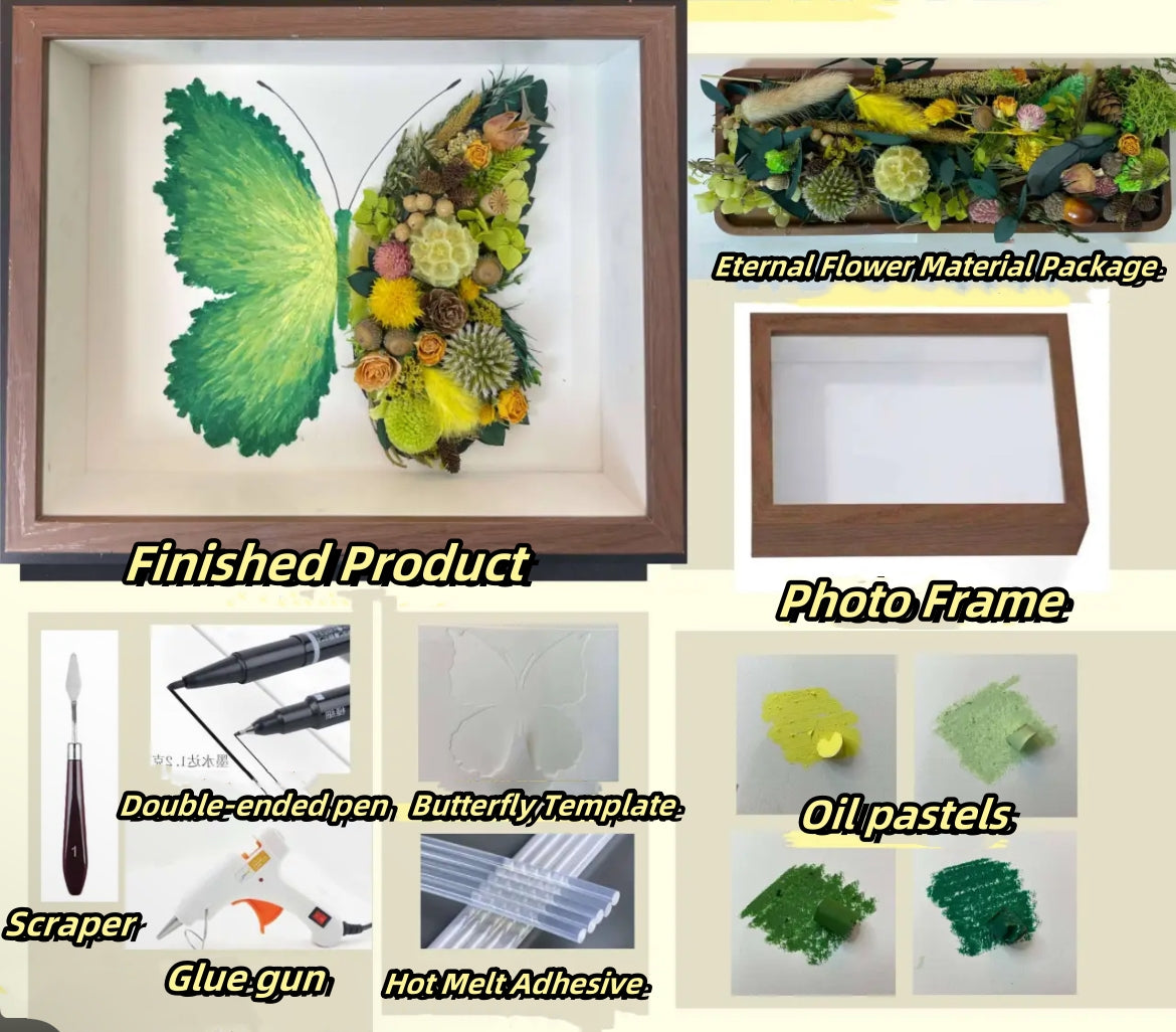 Beautyzkx Homemade creative handmade DIY butterfly dried flower photo frame material package（zkx0010）