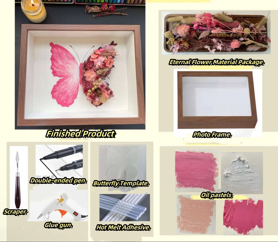 Beautyzkx Homemade creative handmade DIY butterfly dried flower photo frame material package（zkx0010）