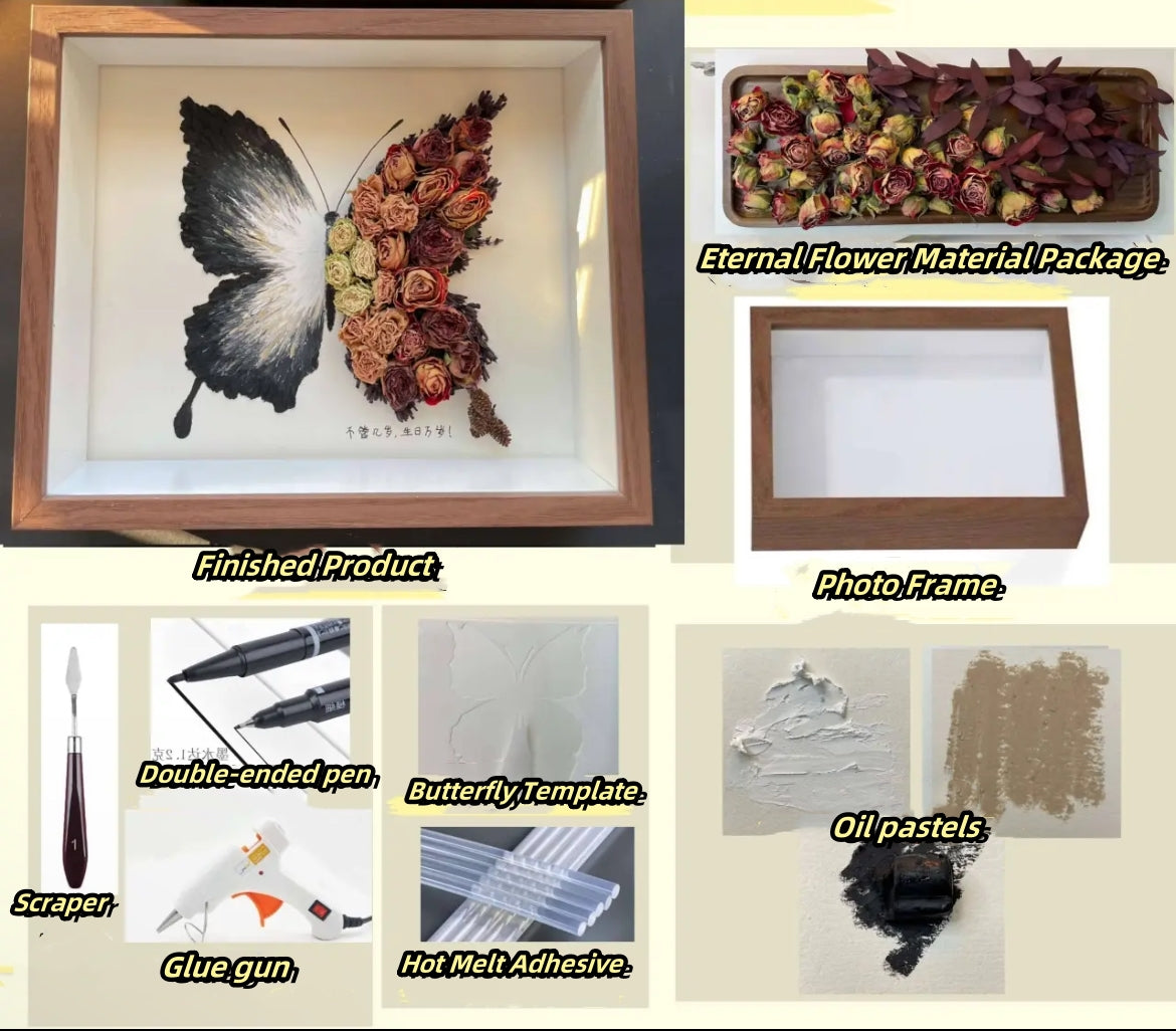 Beautyzkx Homemade creative handmade DIY butterfly dried flower photo frame material package（zkx0010）