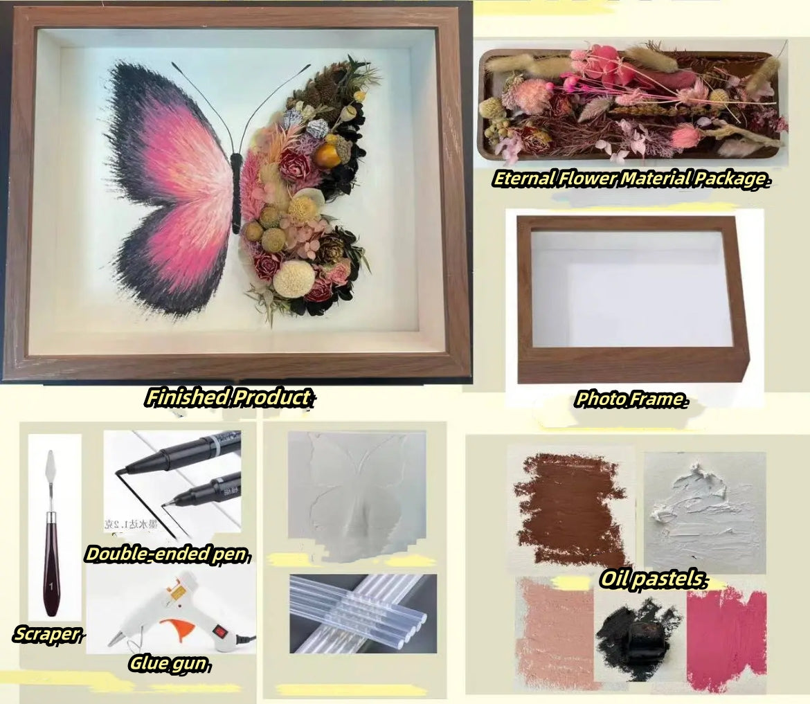 Beautyzkx Homemade creative handmade DIY butterfly dried flower photo frame material package（zkx0010）
