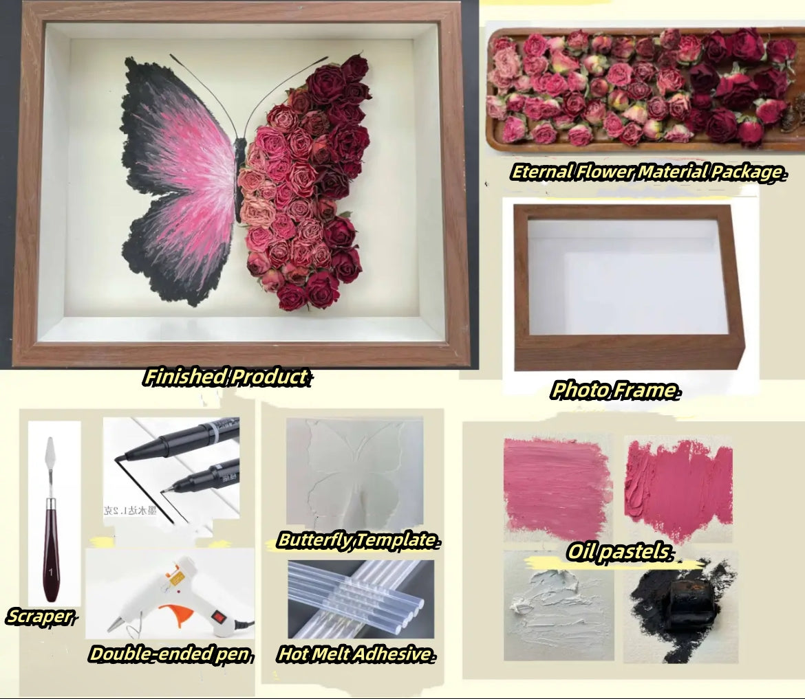 Beautyzkx Homemade creative handmade DIY butterfly dried flower photo frame material package（zkx0010）