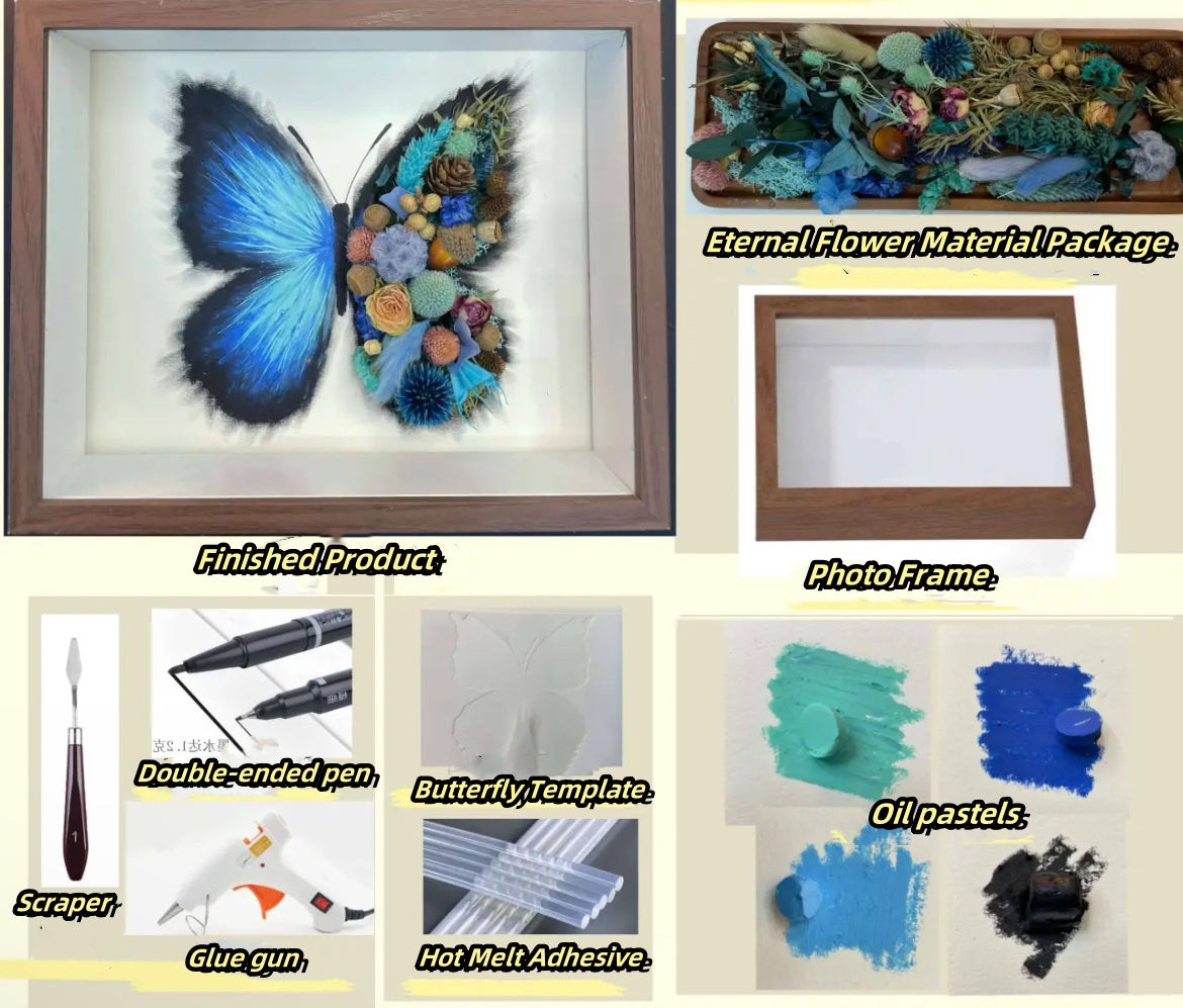 Beautyzkx Homemade creative handmade DIY butterfly dried flower photo frame material package（zkx0010）