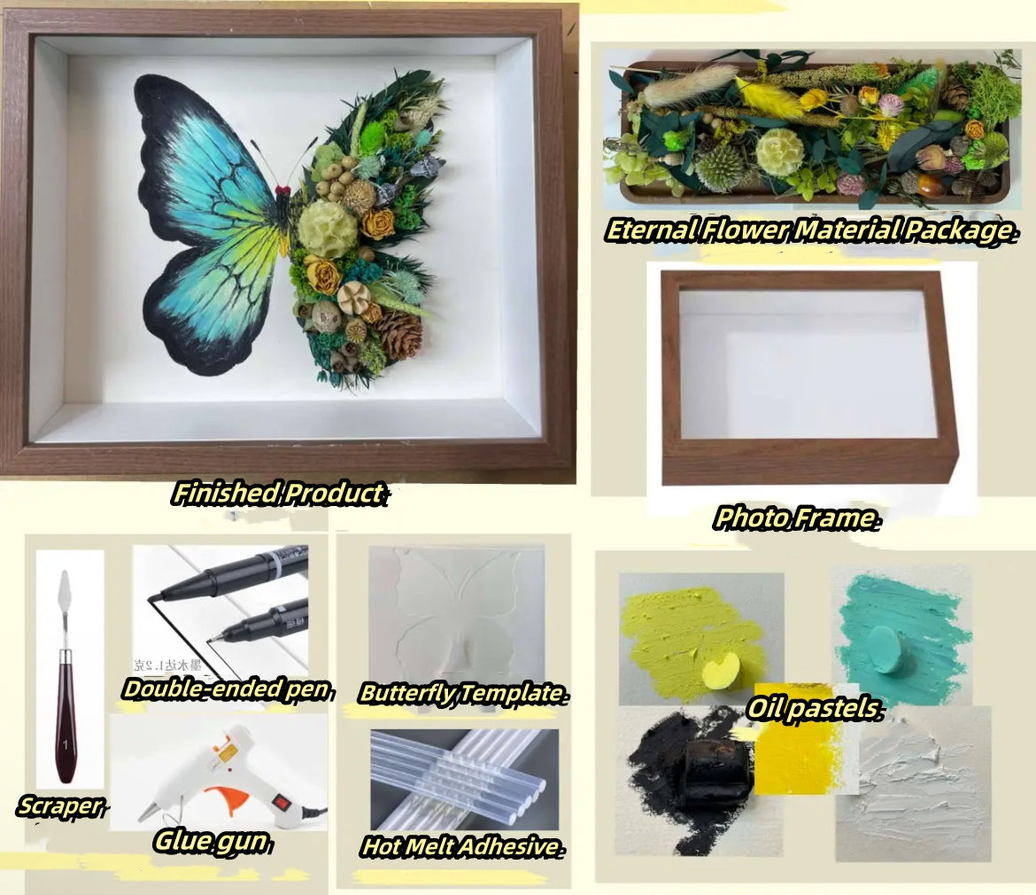 Beautyzkx Homemade creative handmade DIY butterfly dried flower photo frame material package（zkx0010）