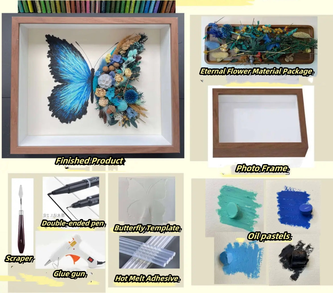 Beautyzkx Homemade creative handmade DIY butterfly dried flower photo frame material package（zkx0010）