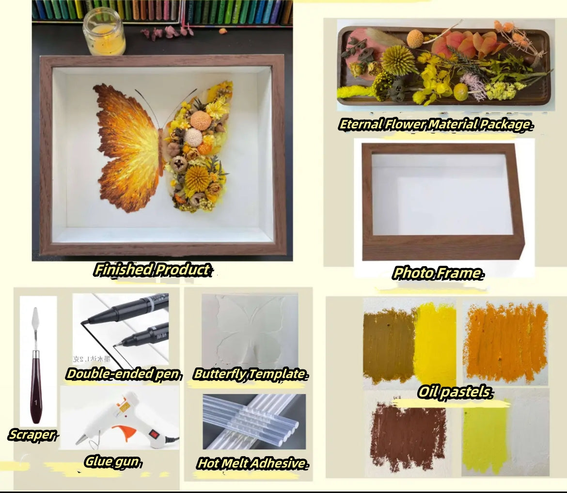 Beautyzkx Homemade creative handmade DIY butterfly dried flower photo frame material package（zkx0010）