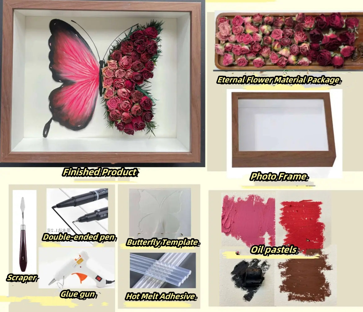 Beautyzkx Homemade creative handmade DIY butterfly dried flower photo frame material package（zkx0010）