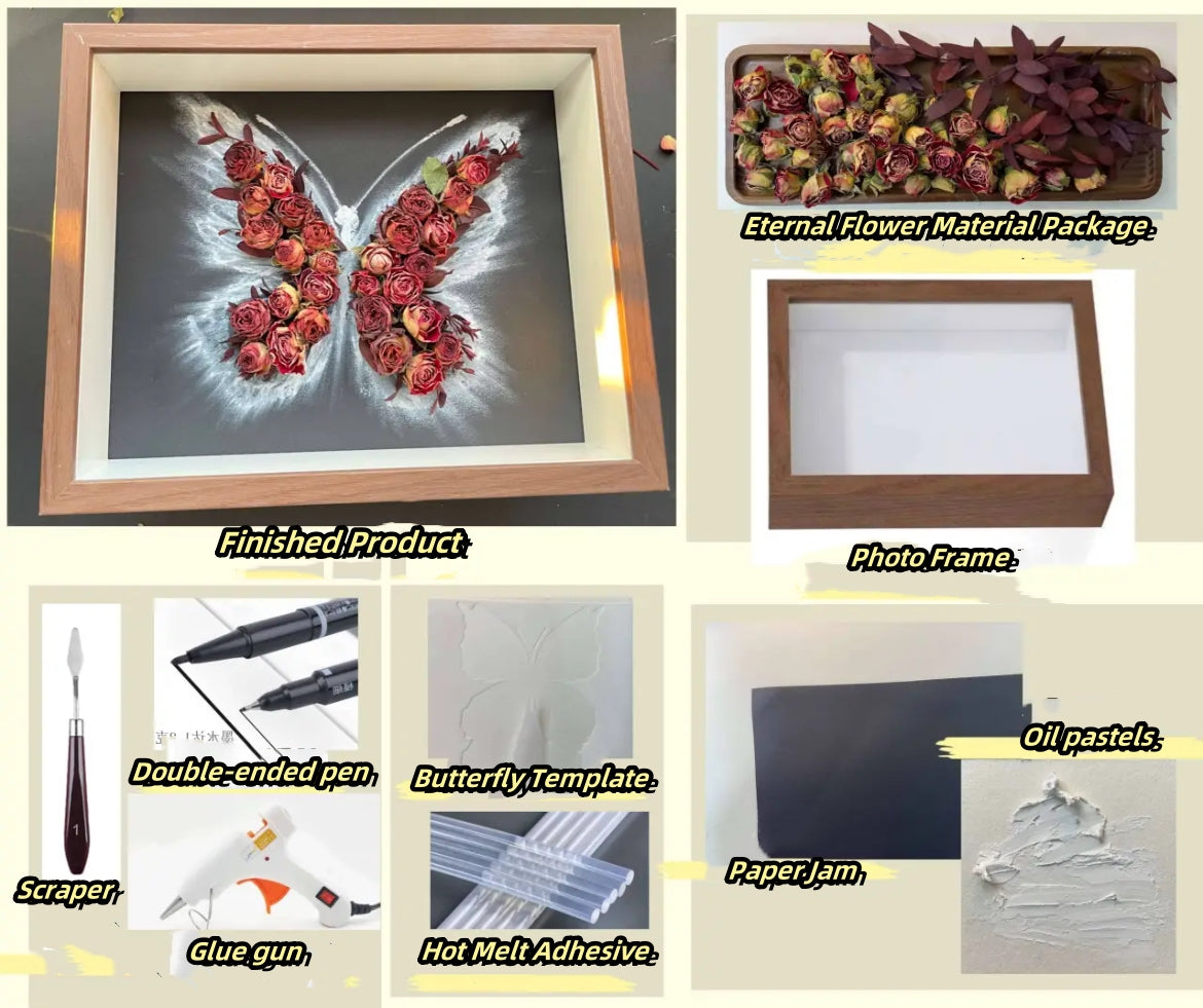 Beautyzkx Homemade creative handmade DIY butterfly dried flower photo frame material package（zkx0010）