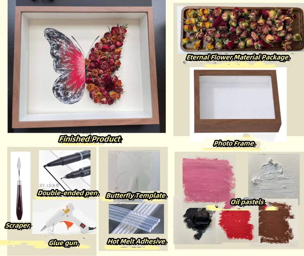 Beautyzkx Homemade creative handmade DIY butterfly dried flower photo frame material package（zkx0010）