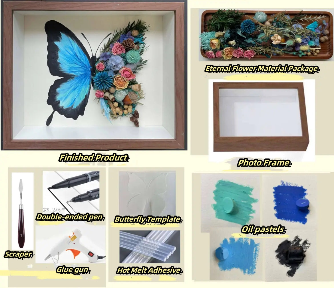 Beautyzkx Homemade creative handmade DIY butterfly dried flower photo frame material package（zkx0010）