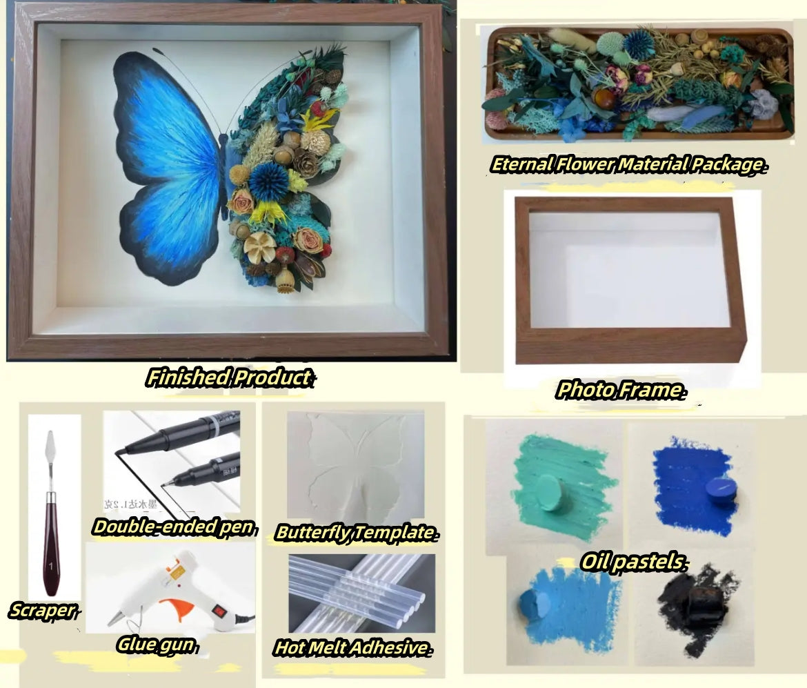Beautyzkx Homemade creative handmade DIY butterfly dried flower photo frame material package（zkx0010）
