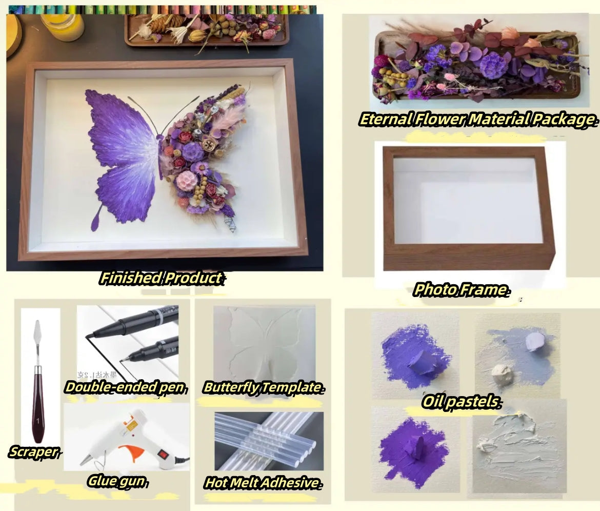 Beautyzkx Homemade creative handmade DIY butterfly dried flower photo frame material package（zkx0010）
