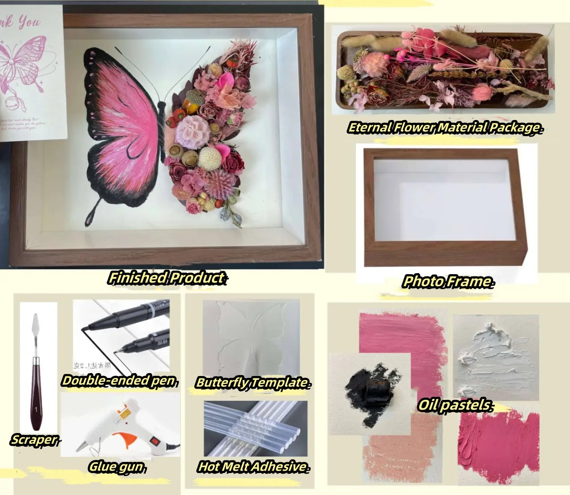 Beautyzkx Homemade creative handmade DIY butterfly dried flower photo frame material package（zkx0010）