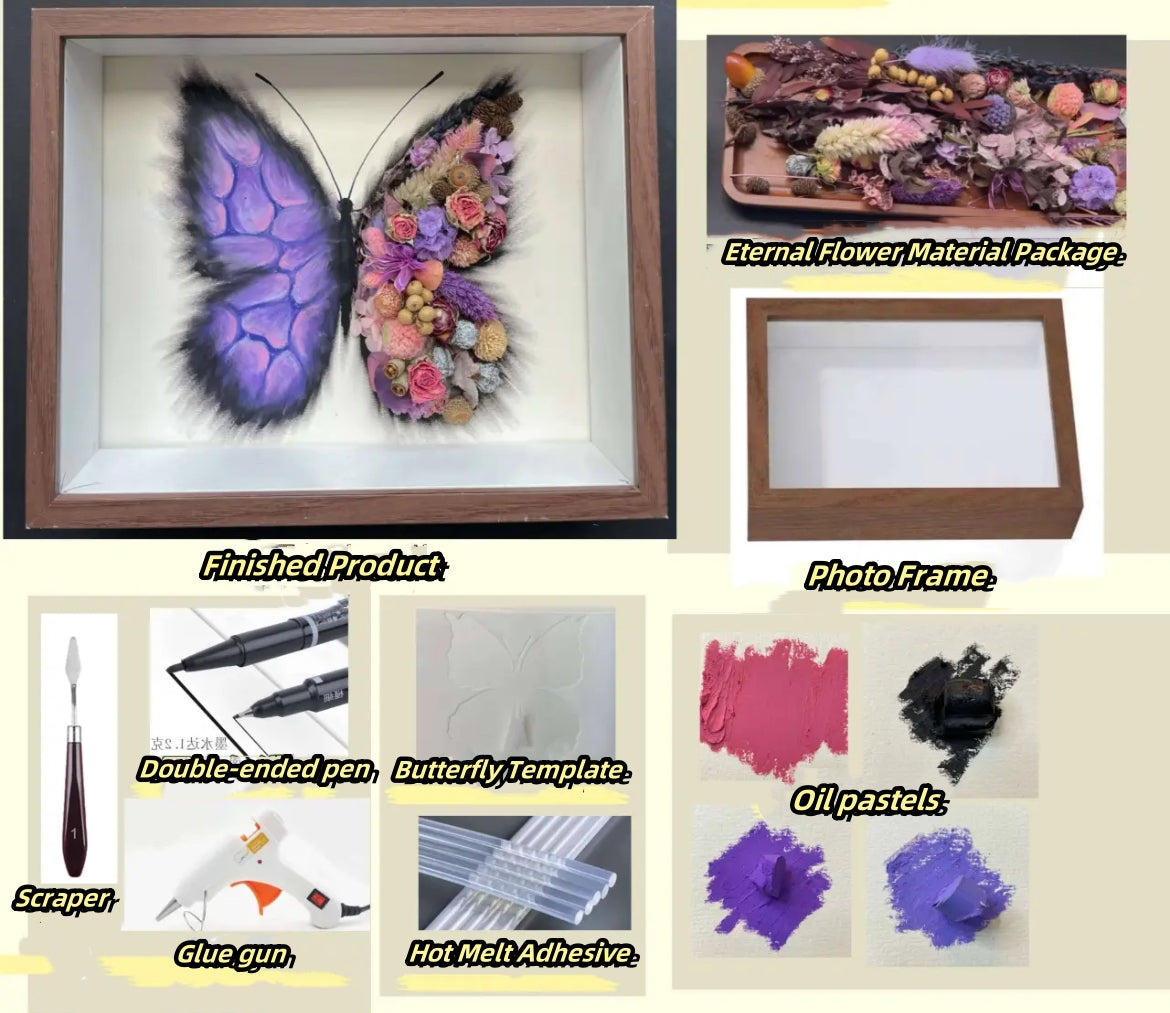 Beautyzkx Homemade creative handmade DIY butterfly dried flower photo frame material package（zkx0010）