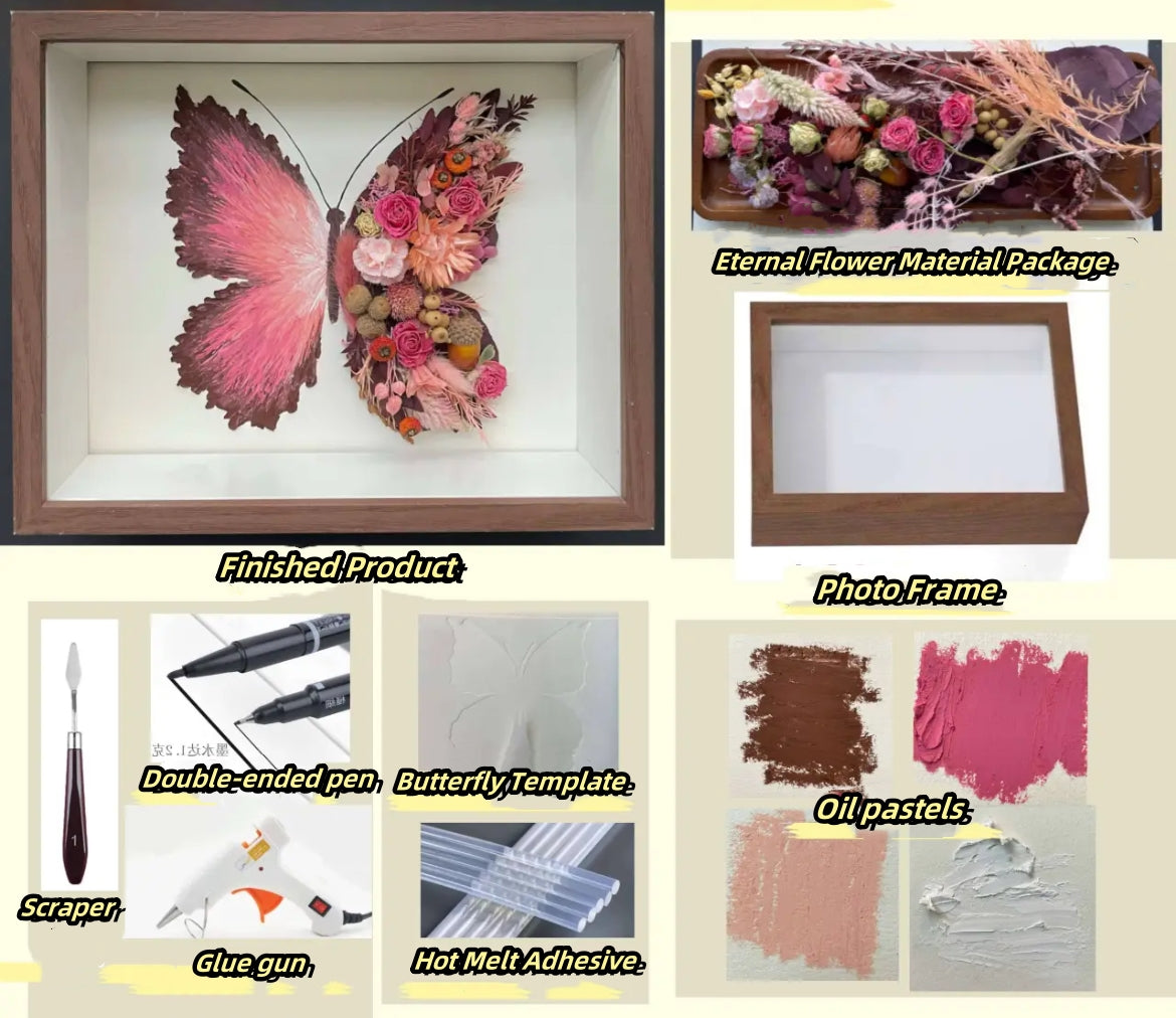 Beautyzkx Homemade creative handmade DIY butterfly dried flower photo frame material package（zkx0010）