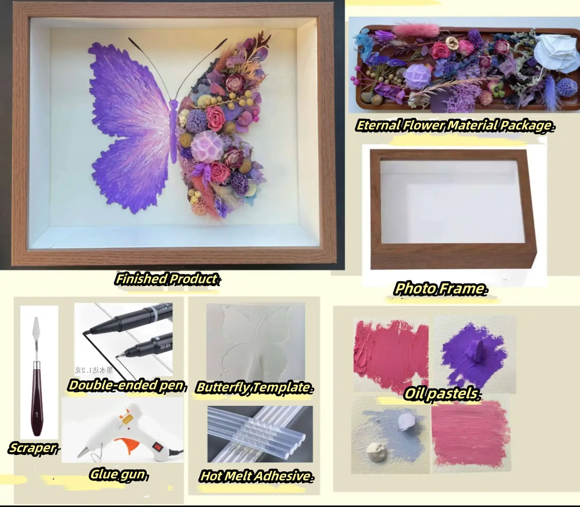 Beautyzkx Homemade creative handmade DIY butterfly dried flower photo frame material package（zkx0010）