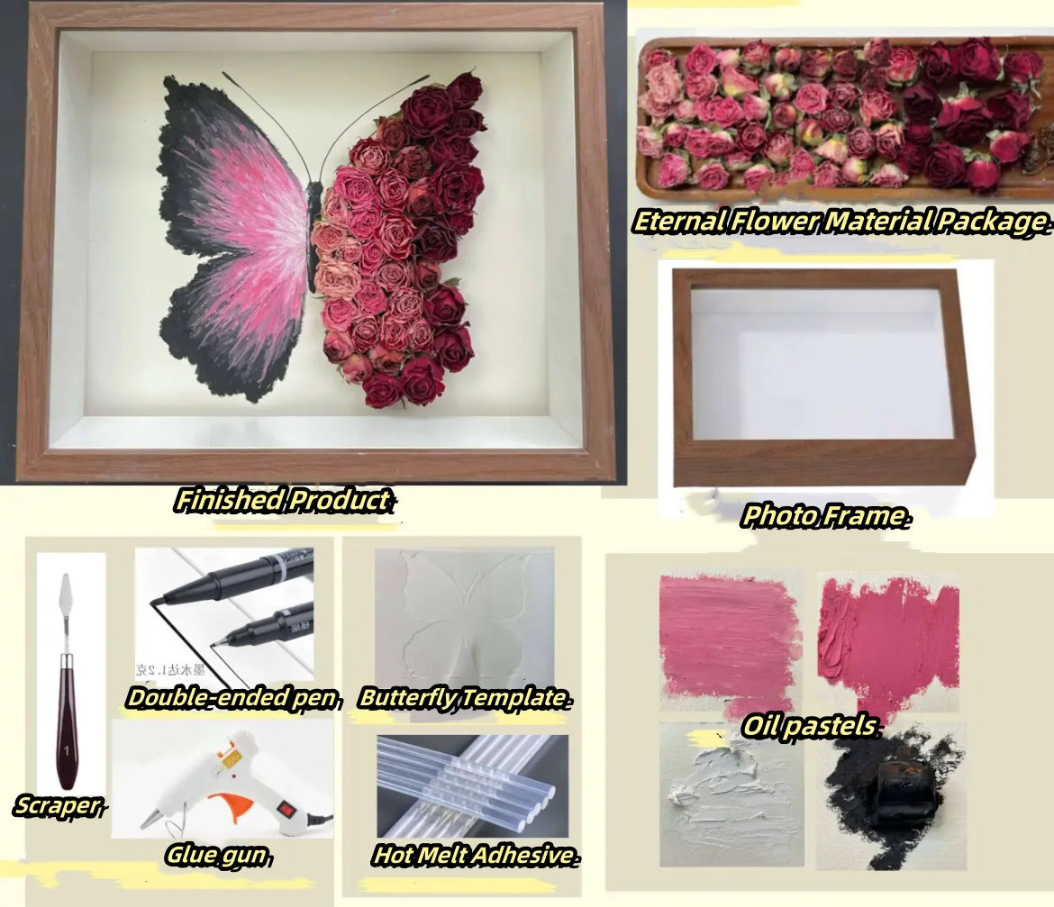 Beautyzkx Homemade creative handmade DIY butterfly dried flower photo frame material package（zkx0010）