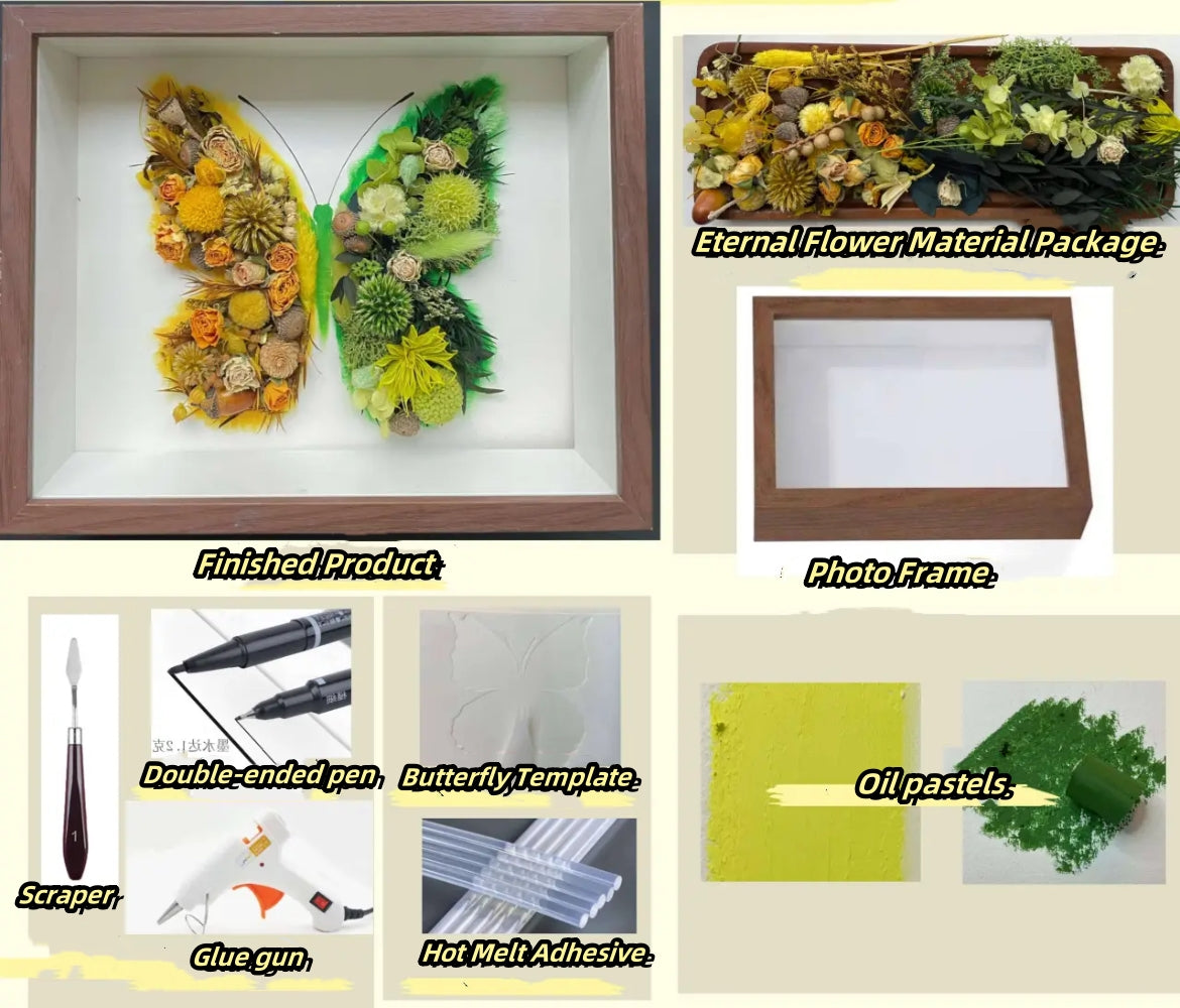 Beautyzkx Homemade creative handmade DIY butterfly dried flower photo frame material package（zkx0010）