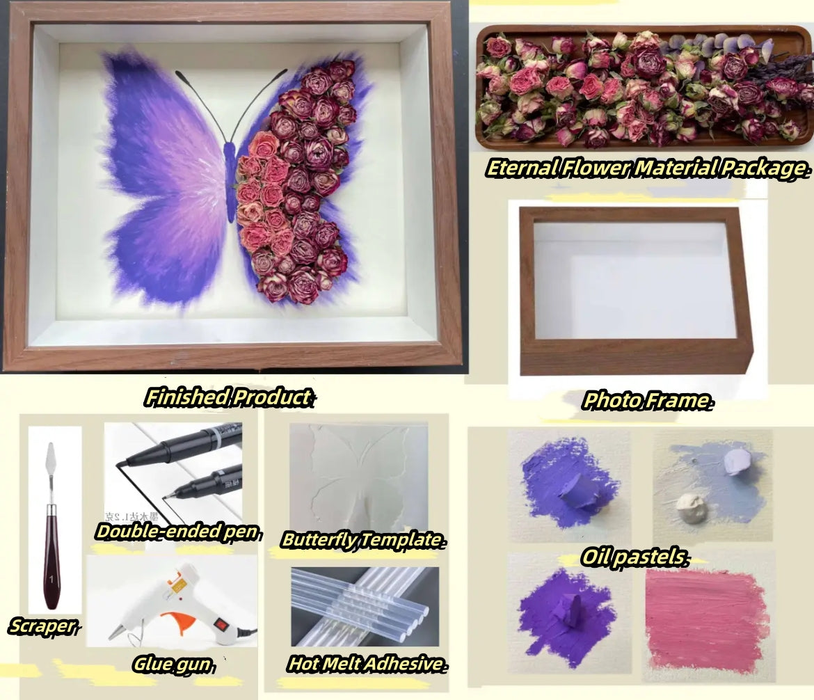 Beautyzkx Homemade creative handmade DIY butterfly dried flower photo frame material package（zkx0010）