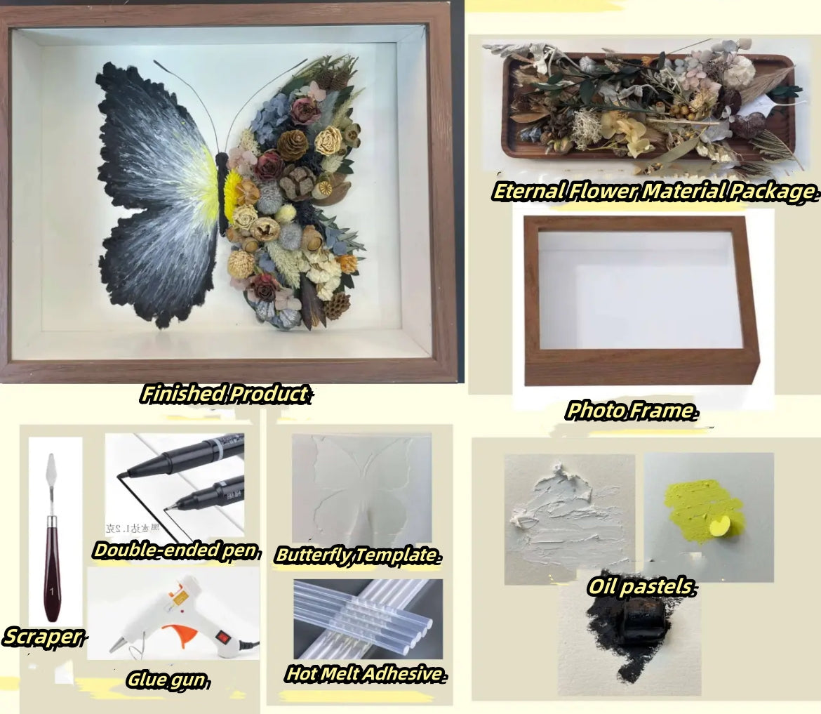 Beautyzkx Homemade creative handmade DIY butterfly dried flower photo frame material package（zkx0010）