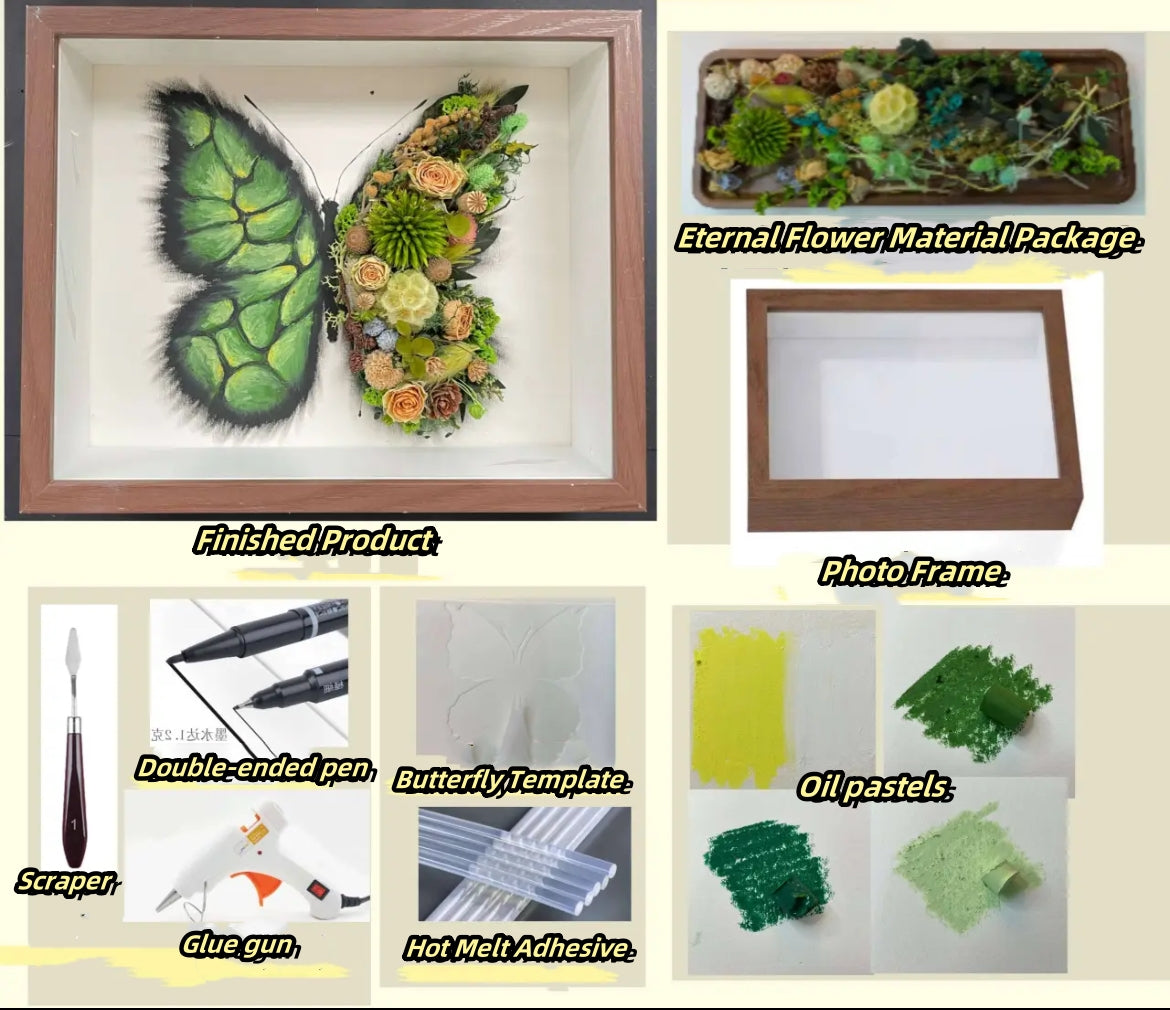 Beautyzkx Homemade creative handmade DIY butterfly dried flower photo frame material package（zkx0010）