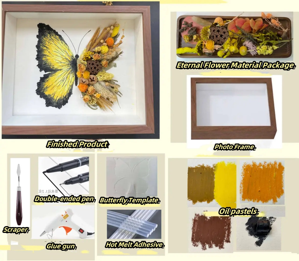 Beautyzkx Homemade creative handmade DIY butterfly dried flower photo frame material package（zkx0010）