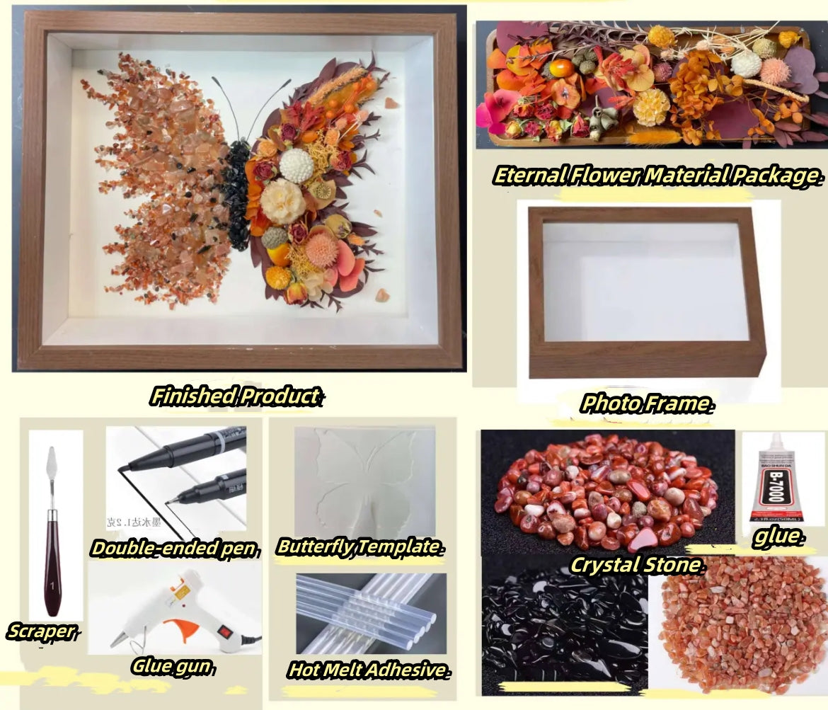 Beautyzkx Homemade creative handmade DIY butterfly dried flower photo frame material package（zkx0011）