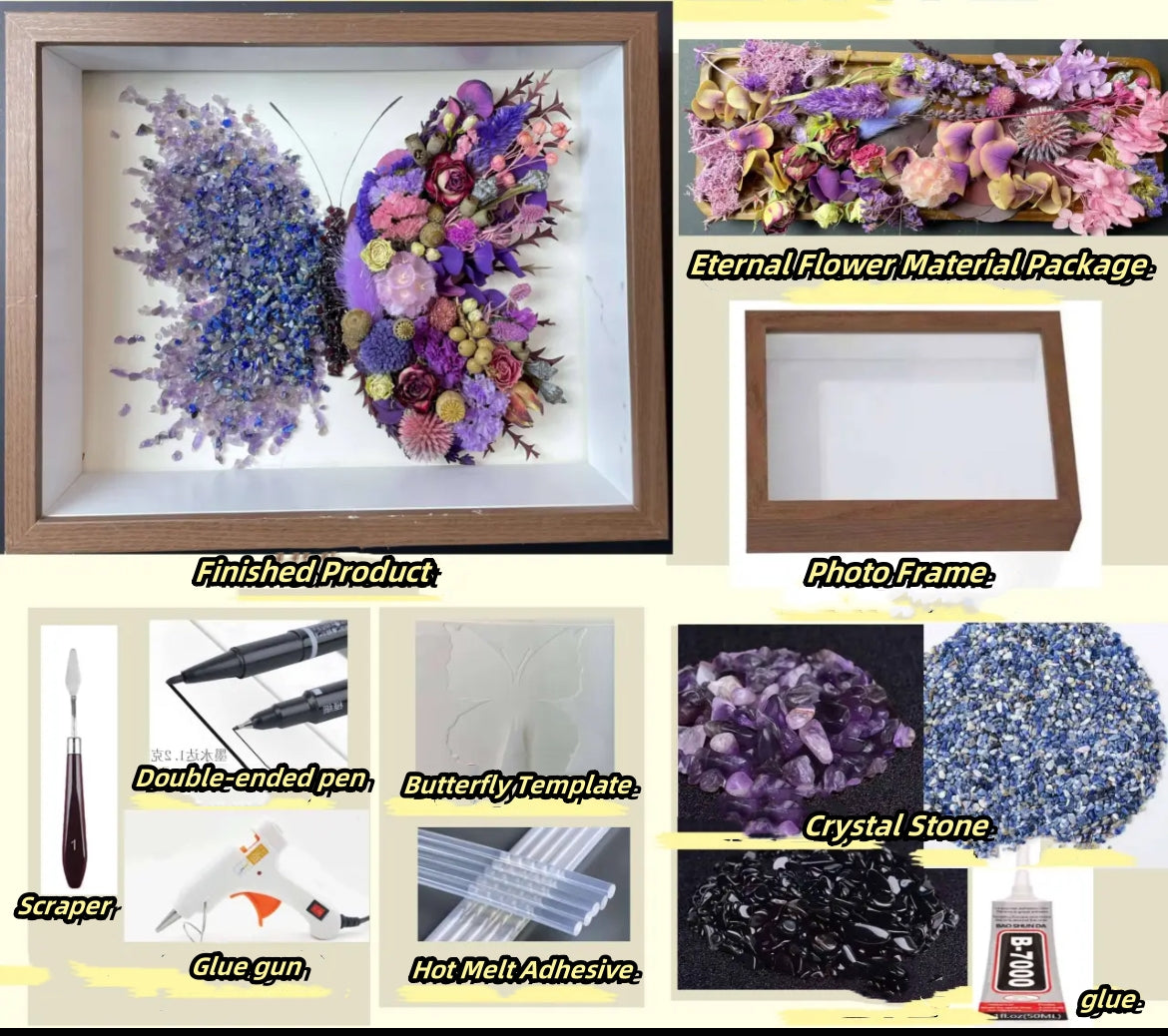 Beautyzkx Homemade creative handmade DIY butterfly dried flower photo frame material package（zkx0011）