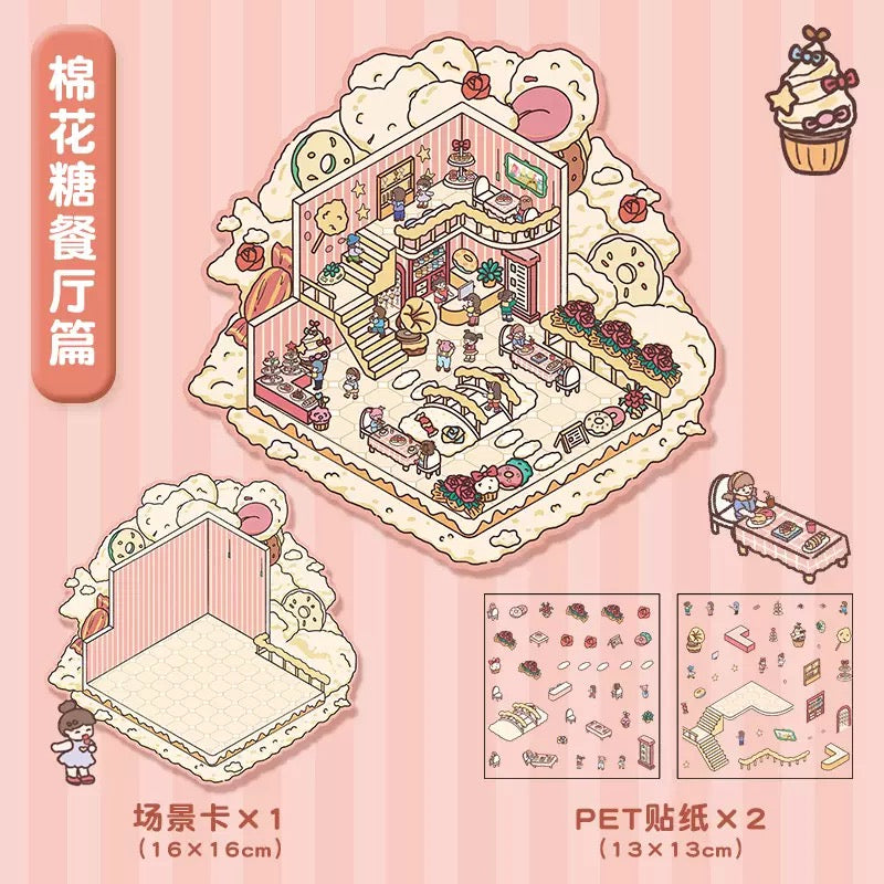 DIY 3D House Stickers, 3D Scene Stickers, Simulated Cabin Scene Stickers Large Version, Cute Cartoon Scenery Stickers for Adults and Kids