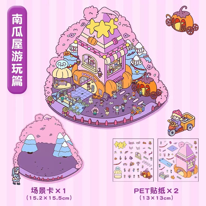 DIY 3D House Stickers, 3D Scene Stickers, Simulated Cabin Scene Stickers Large Version, Cute Cartoon Scenery Stickers for Adults and Kids