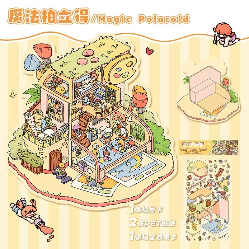 DIY 3D House Stickers, 3D Scene Stickers, Simulated Cabin Scene Stickers Large Version, Cute Cartoon Scenery Stickers for Adults and Kids