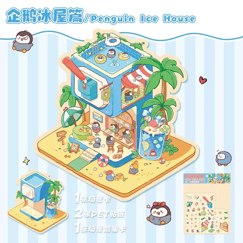 DIY 3D House Stickers, 3D Scene Stickers, Simulated Cabin Scene Stickers Large Version, Cute Cartoon Scenery Stickers for Adults and Kids