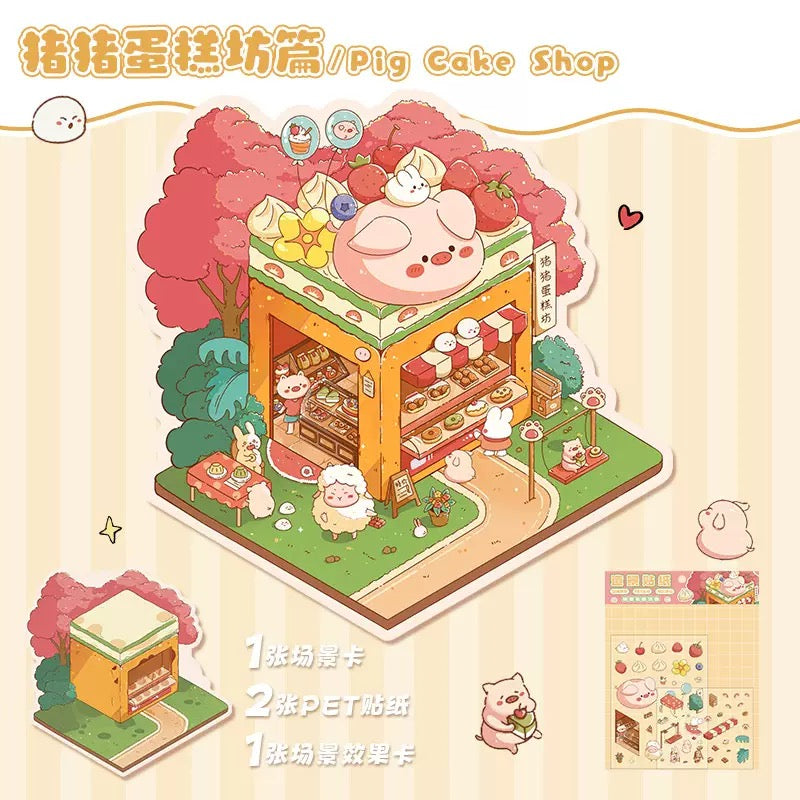 DIY 3D House Stickers, 3D Scene Stickers, Simulated Cabin Scene Stickers Large Version, Cute Cartoon Scenery Stickers for Adults and Kids