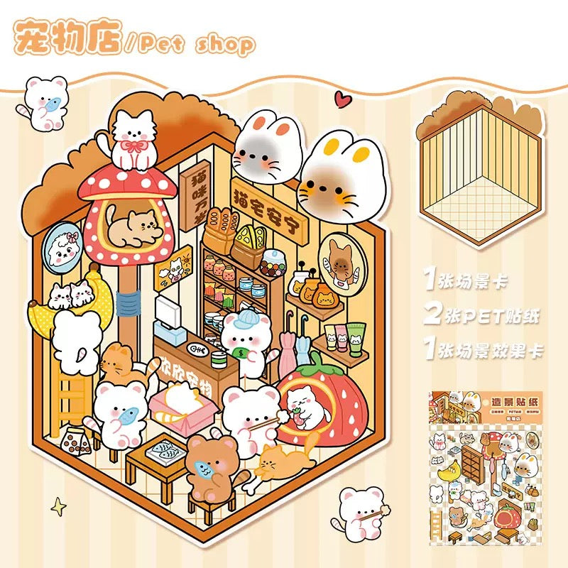 DIY 3D House Stickers, 3D Scene Stickers, Simulated Cabin Scene Stickers Large Version, Cute Cartoon Scenery Stickers for Adults and Kids