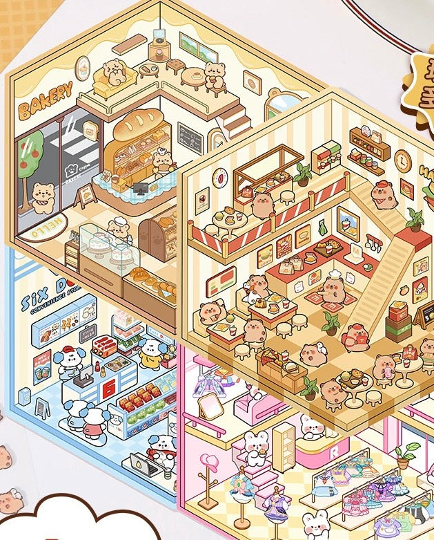 DIY 3D House Stickers, 3D Scene Stickers, Simulated Cabin Scene Stickers Large Version, Cute Cartoon Scenery Stickers for Adults and Kids